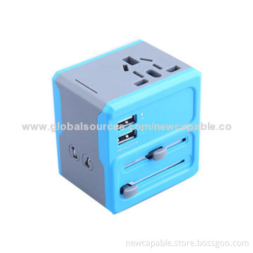 3-in-1 Universal adapter with UK, US, EU pins and dual-USB output
